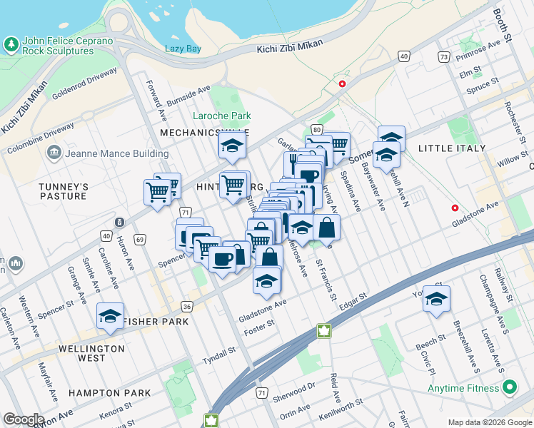 map of restaurants, bars, coffee shops, grocery stores, and more near in Ottawa