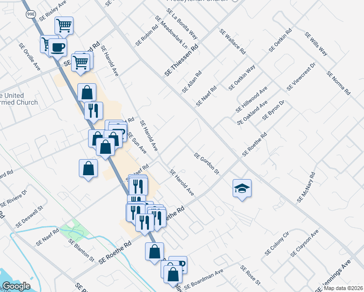 map of restaurants, bars, coffee shops, grocery stores, and more near 4625 Southeast Whipple Avenue in Milwaukie