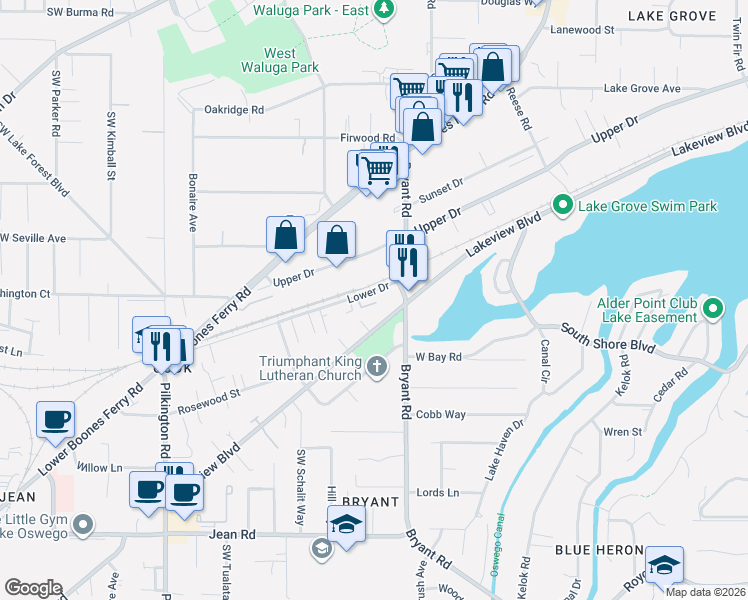 map of restaurants, bars, coffee shops, grocery stores, and more near 4517 Lakeview Boulevard in Lake Oswego