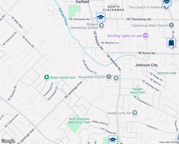 map of restaurants, bars, coffee shops, grocery stores, and more near 16383 Southeast Merganser Court in Milwaukie