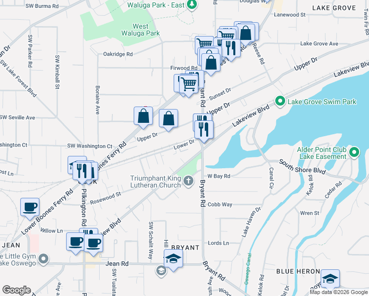 map of restaurants, bars, coffee shops, grocery stores, and more near 4517 Lakeview Boulevard in Lake Oswego