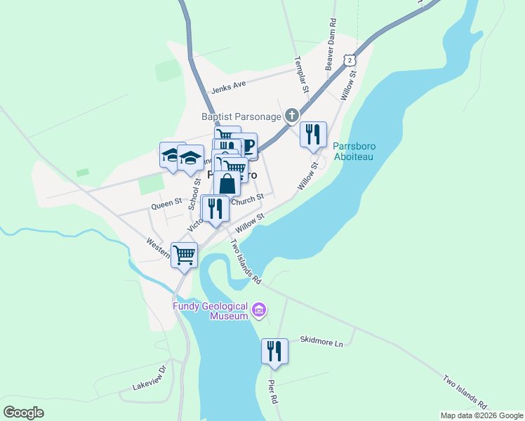 map of restaurants, bars, coffee shops, grocery stores, and more near 100 Spring Street in Parrsboro