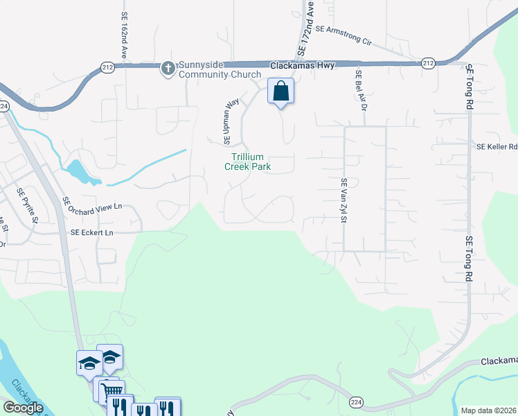 map of restaurants, bars, coffee shops, grocery stores, and more near 17014 Southeast Dunhill Loop in Damascus