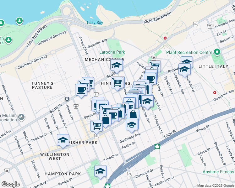 map of restaurants, bars, coffee shops, grocery stores, and more near 226 Carruthers Avenue in Ottawa