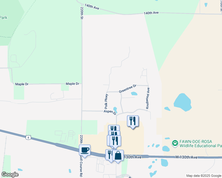 map of restaurants, bars, coffee shops, grocery stores, and more near 1270 Greentree Drive in Saint Croix Falls