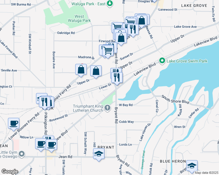 map of restaurants, bars, coffee shops, grocery stores, and more near 4517 Lakeview Boulevard in Lake Oswego