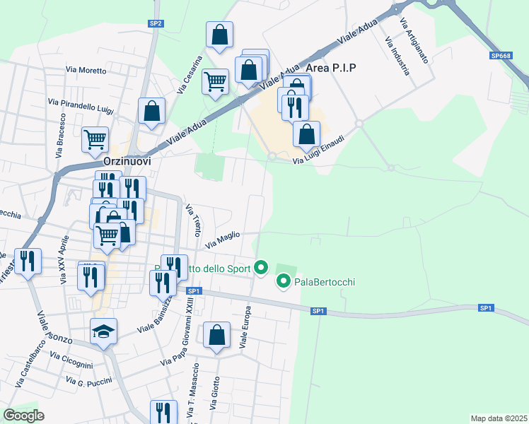 map of restaurants, bars, coffee shops, grocery stores, and more near 18 Via Filippo Brunelleschi in Orzinuovi