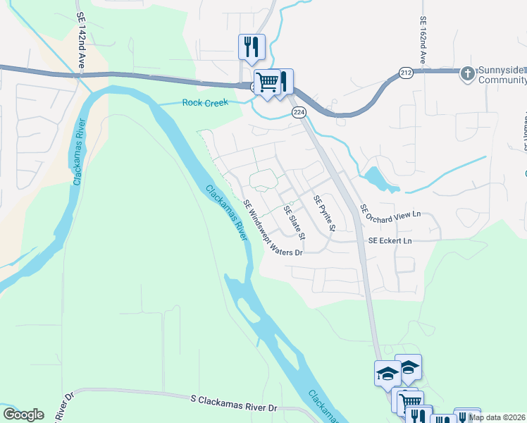 map of restaurants, bars, coffee shops, grocery stores, and more near 16197 Southeast Jasper Drive in Damascus