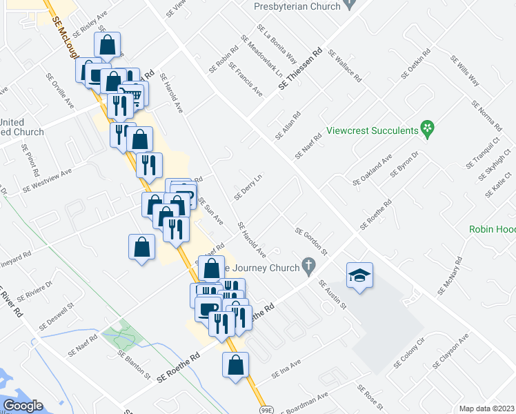 map of restaurants, bars, coffee shops, grocery stores, and more near 4511 Southeast Naef Road in Milwaukie