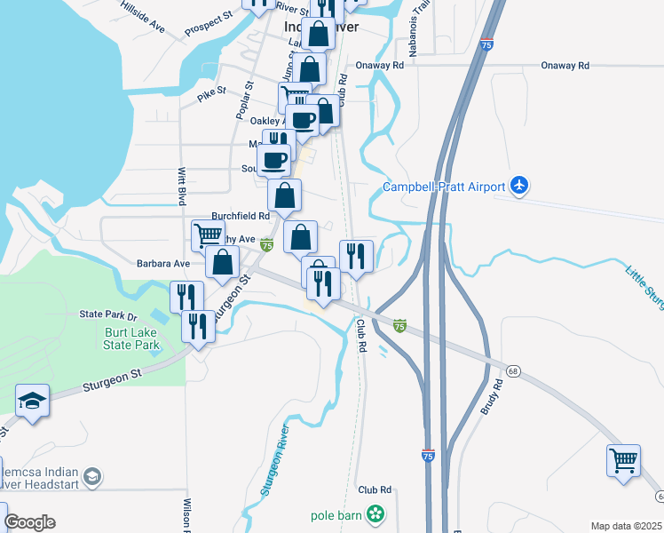map of restaurants, bars, coffee shops, grocery stores, and more near 6009 Waterway Lane in Indian River