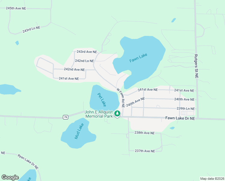map of restaurants, bars, coffee shops, grocery stores, and more near 24105 West Fawn Lake Road Northeast in Stacy