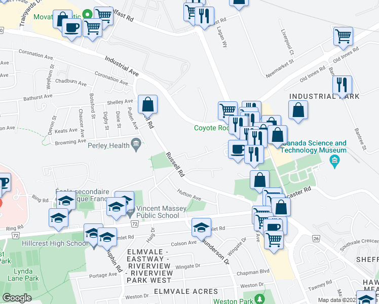 map of restaurants, bars, coffee shops, grocery stores, and more near 310 Everest Private in Ottawa