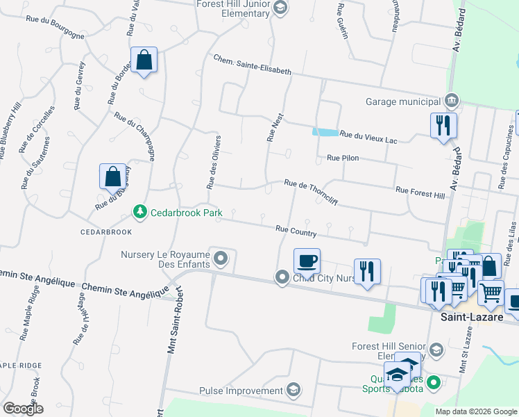 map of restaurants, bars, coffee shops, grocery stores, and more near 2220 Place des Saules in Saint-Lazare
