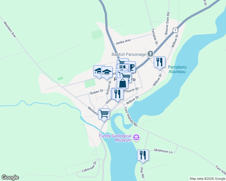 map of restaurants, bars, coffee shops, grocery stores, and more near 171 Queen Street in Parrsboro