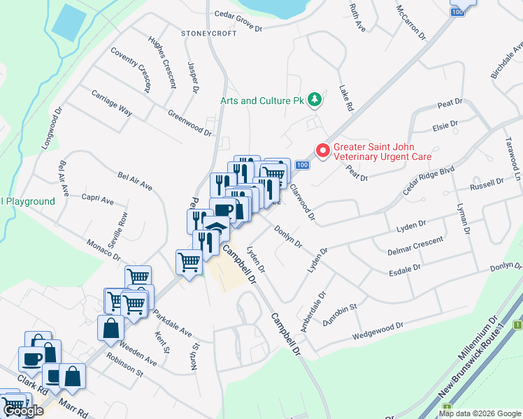 map of restaurants, bars, coffee shops, grocery stores, and more near in Quispamsis