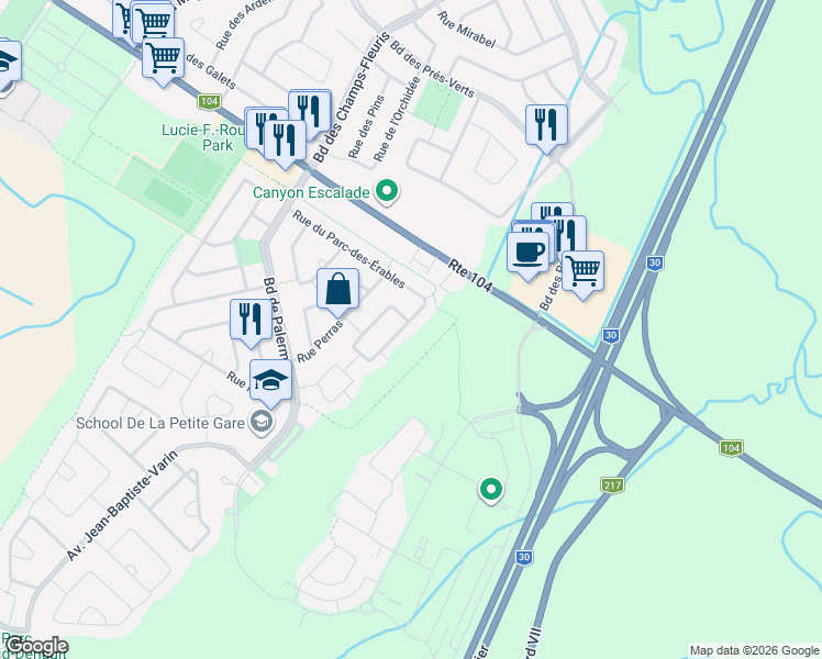 map of restaurants, bars, coffee shops, grocery stores, and more near 365 Rue du Parc-des-Érables in La Prairie
