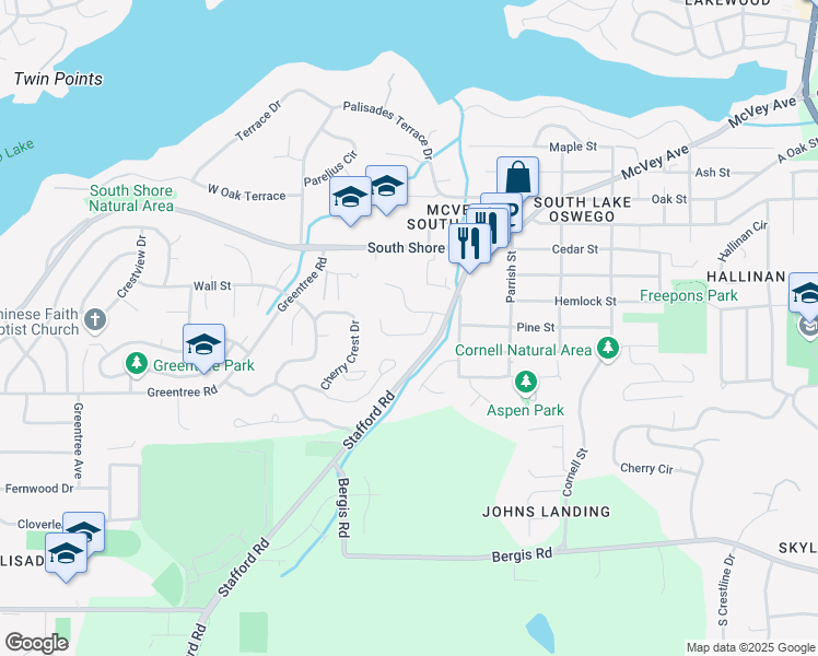 map of restaurants, bars, coffee shops, grocery stores, and more near 1811 Kilkenny Drive in Lake Oswego