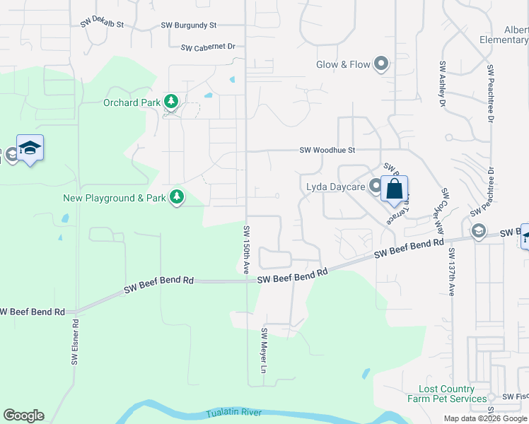 map of restaurants, bars, coffee shops, grocery stores, and more near 14907 Southwest Rosario Lane in Tigard