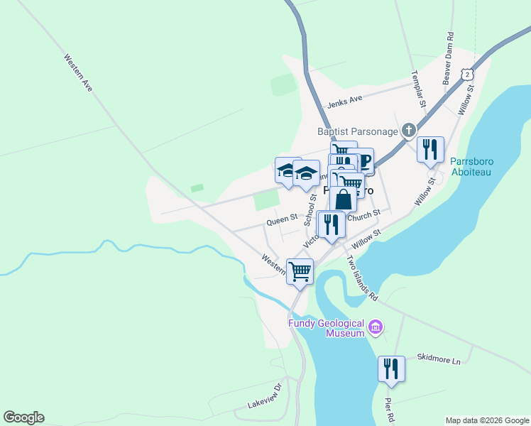 map of restaurants, bars, coffee shops, grocery stores, and more near 65 Queen Street in Parrsboro