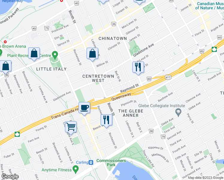 map of restaurants, bars, coffee shops, grocery stores, and more near 228 Lebreton Street North in Ottawa