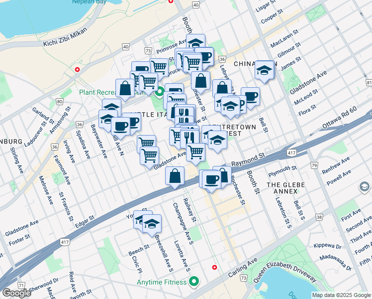 map of restaurants, bars, coffee shops, grocery stores, and more near 254 Preston Street in Ottawa