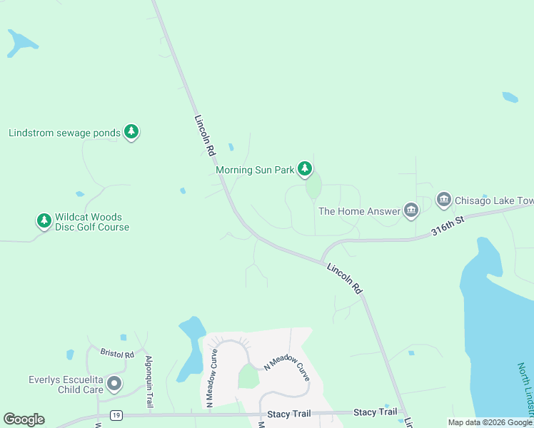 map of restaurants, bars, coffee shops, grocery stores, and more near 31555 Lincoln Road in Lindstrom