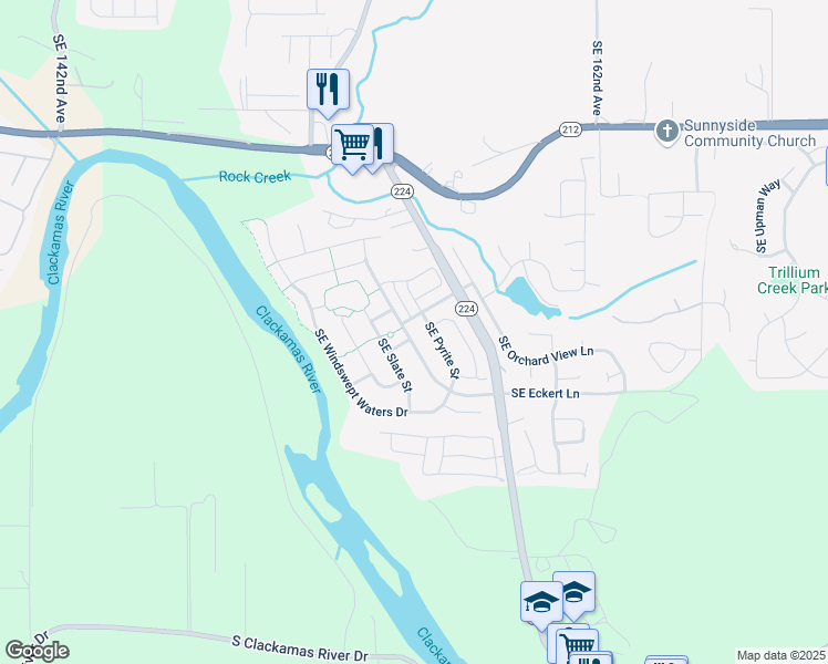 map of restaurants, bars, coffee shops, grocery stores, and more near 16259 Southeast Pyrite Street in Damascus