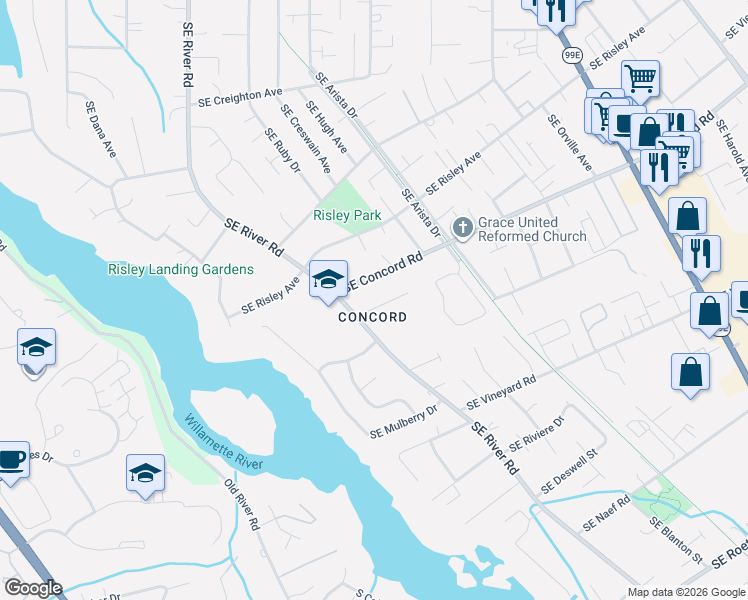map of restaurants, bars, coffee shops, grocery stores, and more near in Oak Grove