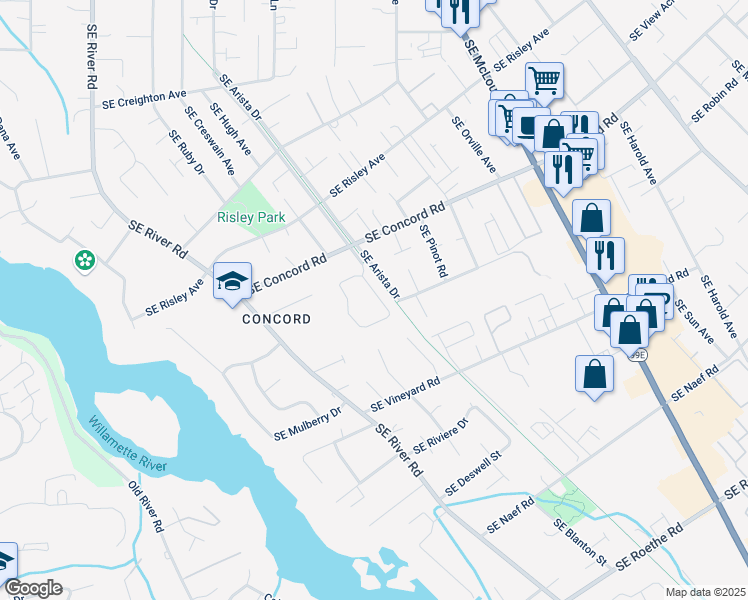 map of restaurants, bars, coffee shops, grocery stores, and more near 16405 Southeast Sterling Circle in Milwaukie