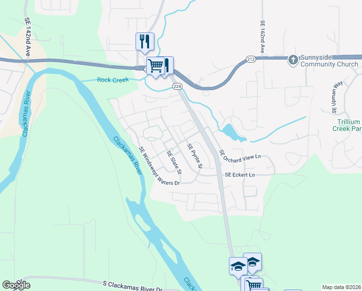 map of restaurants, bars, coffee shops, grocery stores, and more near 15469 Southeast Eckert Lane in Damascus
