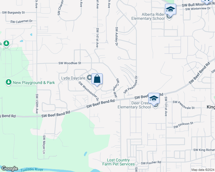 map of restaurants, bars, coffee shops, grocery stores, and more near 13935 Southwest Glastonbury Lane in Portland