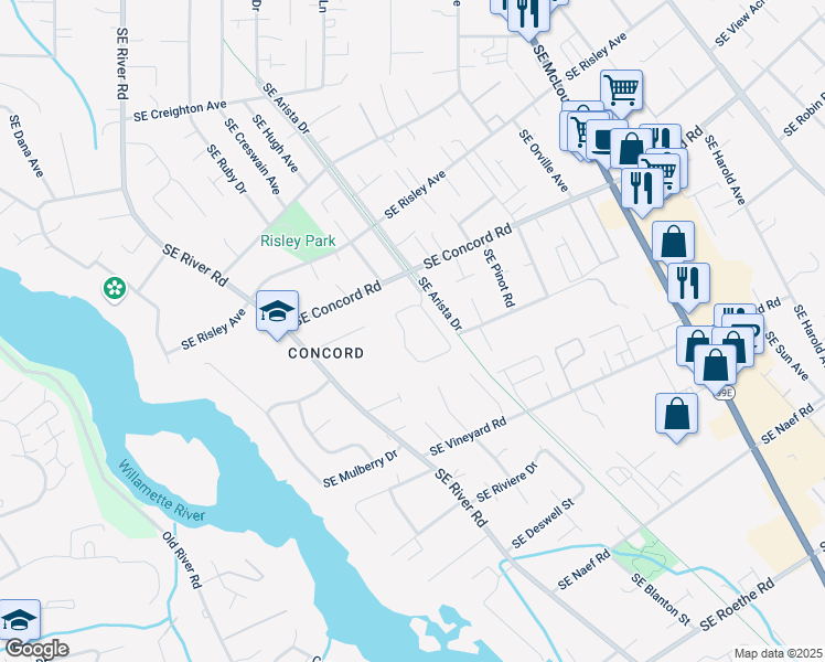 map of restaurants, bars, coffee shops, grocery stores, and more near 16405 Southeast Sterling Circle in Milwaukie