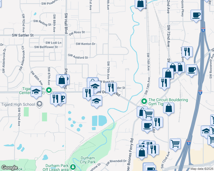 map of restaurants, bars, coffee shops, grocery stores, and more near 15905 SW 79th Ave in Tigard