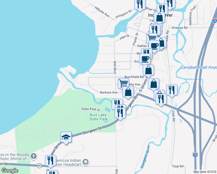 map of restaurants, bars, coffee shops, grocery stores, and more near 3952 Witt Boulevard in Tuscarora Township