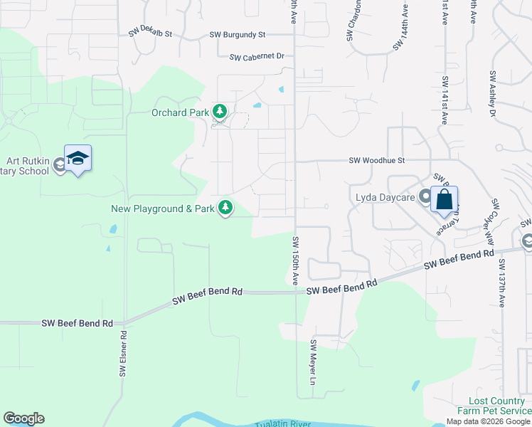 map of restaurants, bars, coffee shops, grocery stores, and more near 15192 Southwest Huntwood Street in Tigard