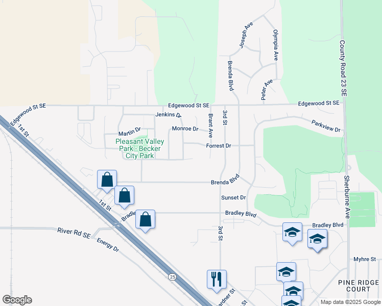 map of restaurants, bars, coffee shops, grocery stores, and more near 13152 Carole Court in Becker