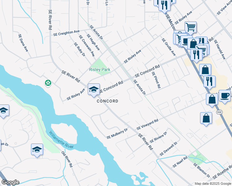 map of restaurants, bars, coffee shops, grocery stores, and more near 2633 Southeast Tarbell Avenue in Milwaukie