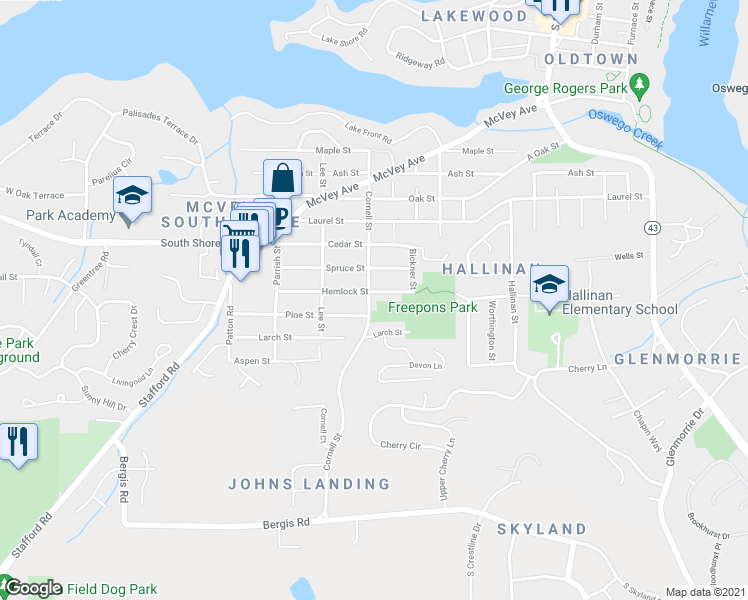 map of restaurants, bars, coffee shops, grocery stores, and more near 1110 Hemlock Street in Lake Oswego