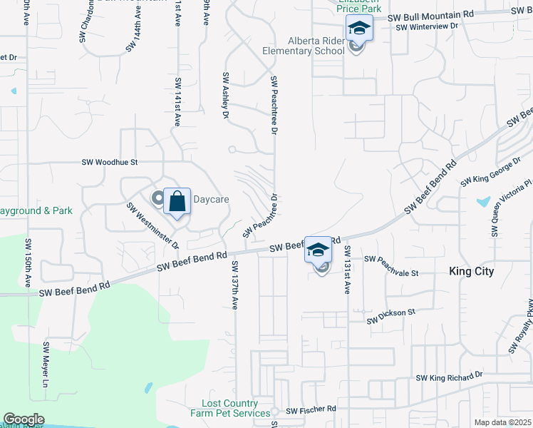 map of restaurants, bars, coffee shops, grocery stores, and more near 13600 Southwest Willow Top Lane in Tigard