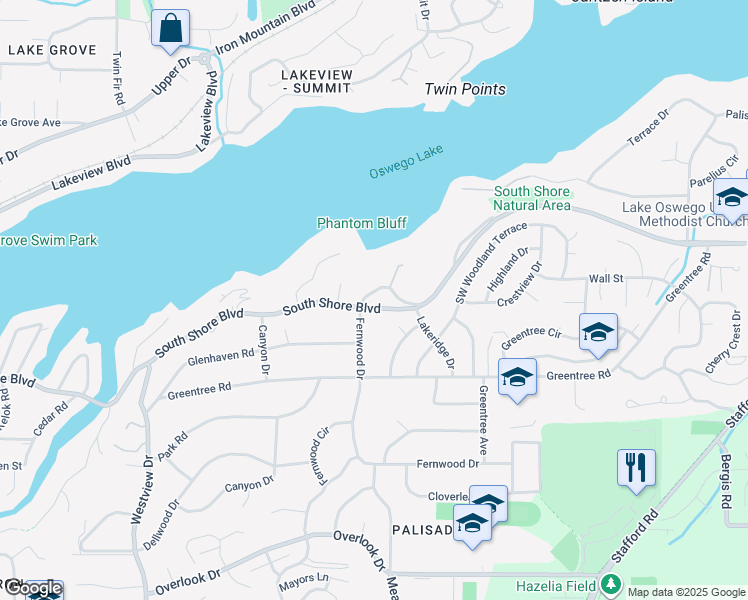 map of restaurants, bars, coffee shops, grocery stores, and more near in Lake Oswego