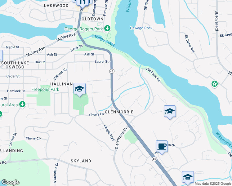 map of restaurants, bars, coffee shops, grocery stores, and more near 1704 South Glenmorrie Terrace in Lake Oswego