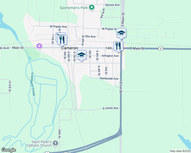 map of restaurants, bars, coffee shops, grocery stores, and more near 420 5th Street in Clayton