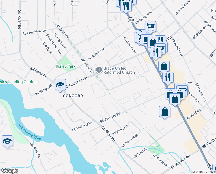 map of restaurants, bars, coffee shops, grocery stores, and more near 16240 Southeast Sterling Circle in Milwaukie