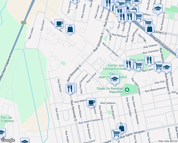 map of restaurants, bars, coffee shops, grocery stores, and more near 51 Rue Pinard in Granby
