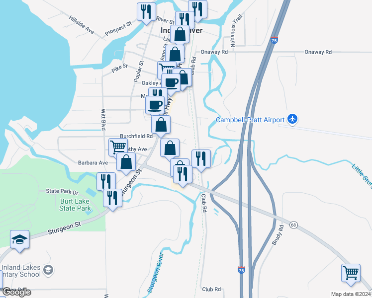 map of restaurants, bars, coffee shops, grocery stores, and more near 6009 Waterway Lane in Indian River