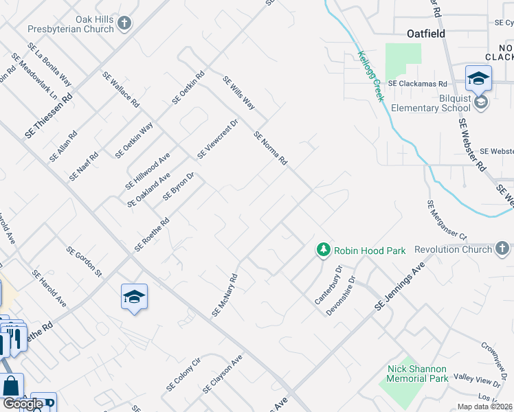 map of restaurants, bars, coffee shops, grocery stores, and more near 16301 Southeast Katie Court in Milwaukie