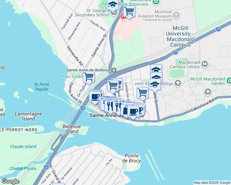 map of restaurants, bars, coffee shops, grocery stores, and more near 37 Rue Saint-Pierre in Sainte-Anne-de-Bellevue