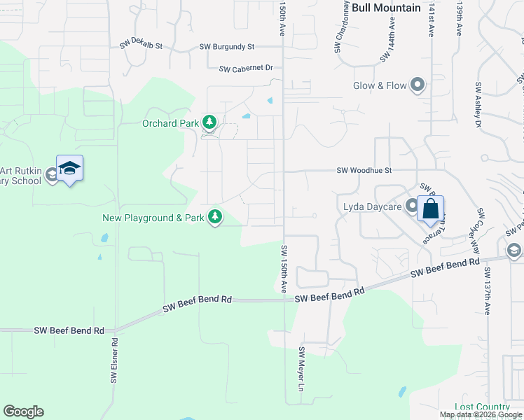 map of restaurants, bars, coffee shops, grocery stores, and more near 15975 Southwest 150th Avenue in Tigard