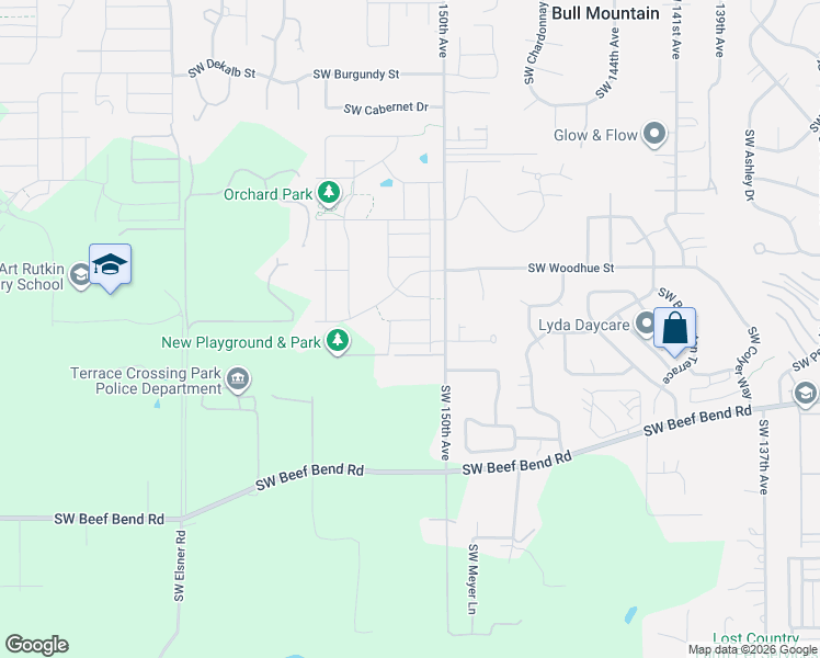 map of restaurants, bars, coffee shops, grocery stores, and more near 15975 Southwest 150th Avenue in Tigard