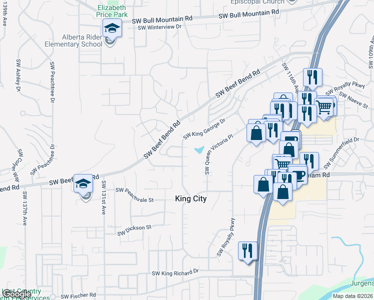 map of restaurants, bars, coffee shops, grocery stores, and more near 12404 Southwest Prince Edward Court in King City